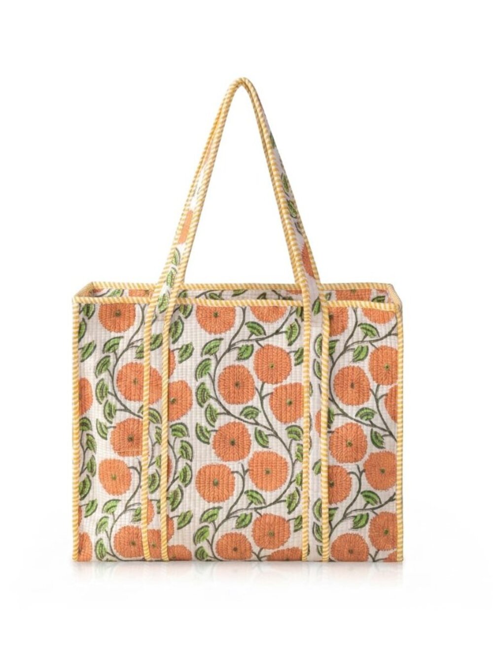 100% Cotton Floral Hand Block Print Quilted Tote Bag for Women